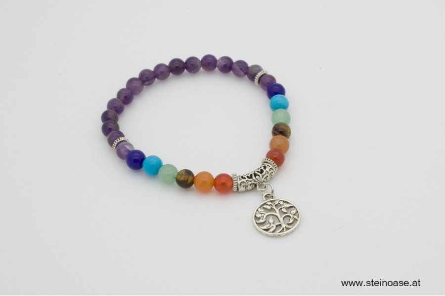 Armband Amethyst "Lebensbaum & Chakra" 